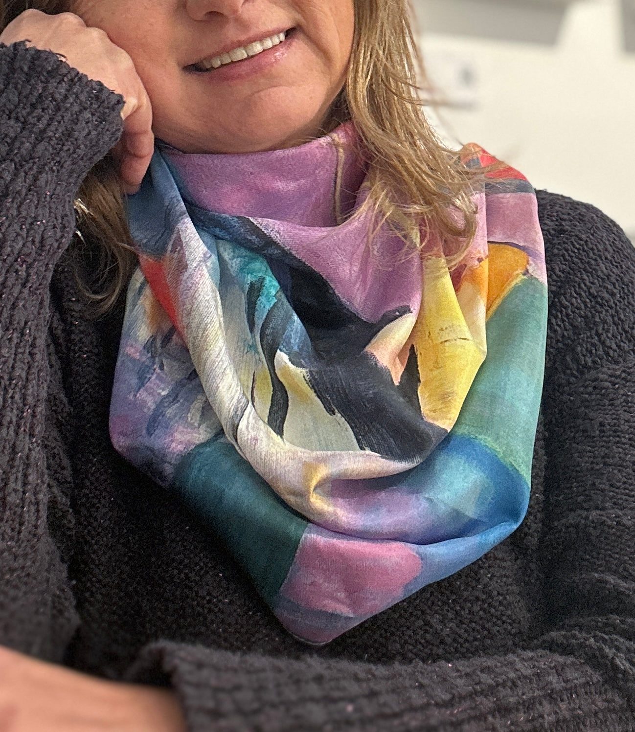 River of gold - silk scarf/cravat/hair scarf - Chic Abstract Silk Scarf