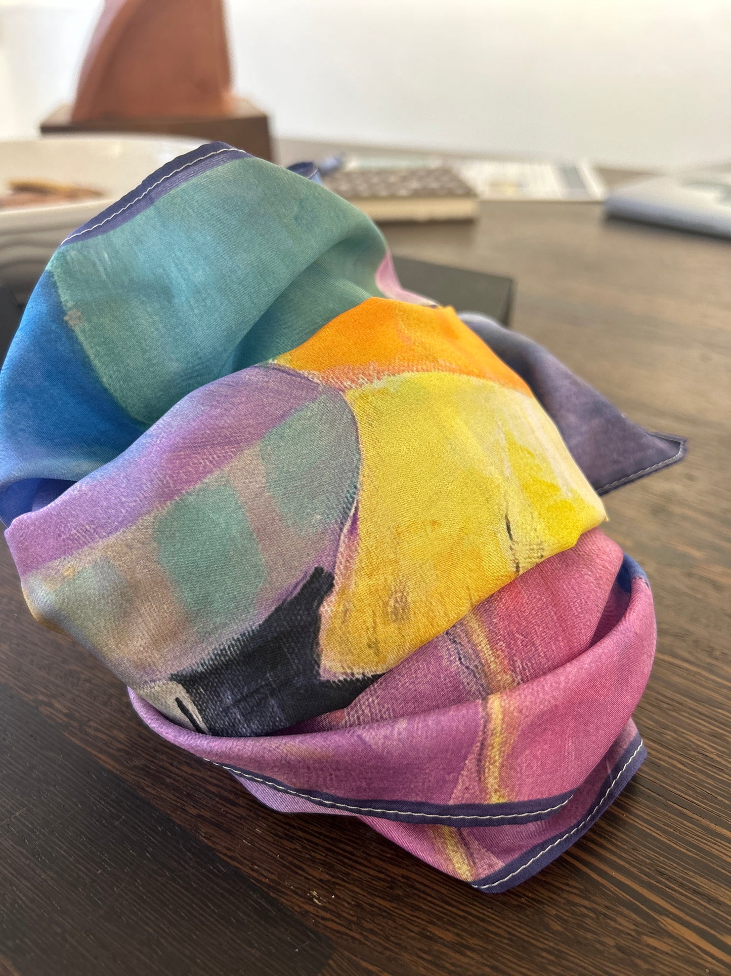 River of gold - silk scarf/cravat/hair scarf - Chic Abstract Silk Scarf