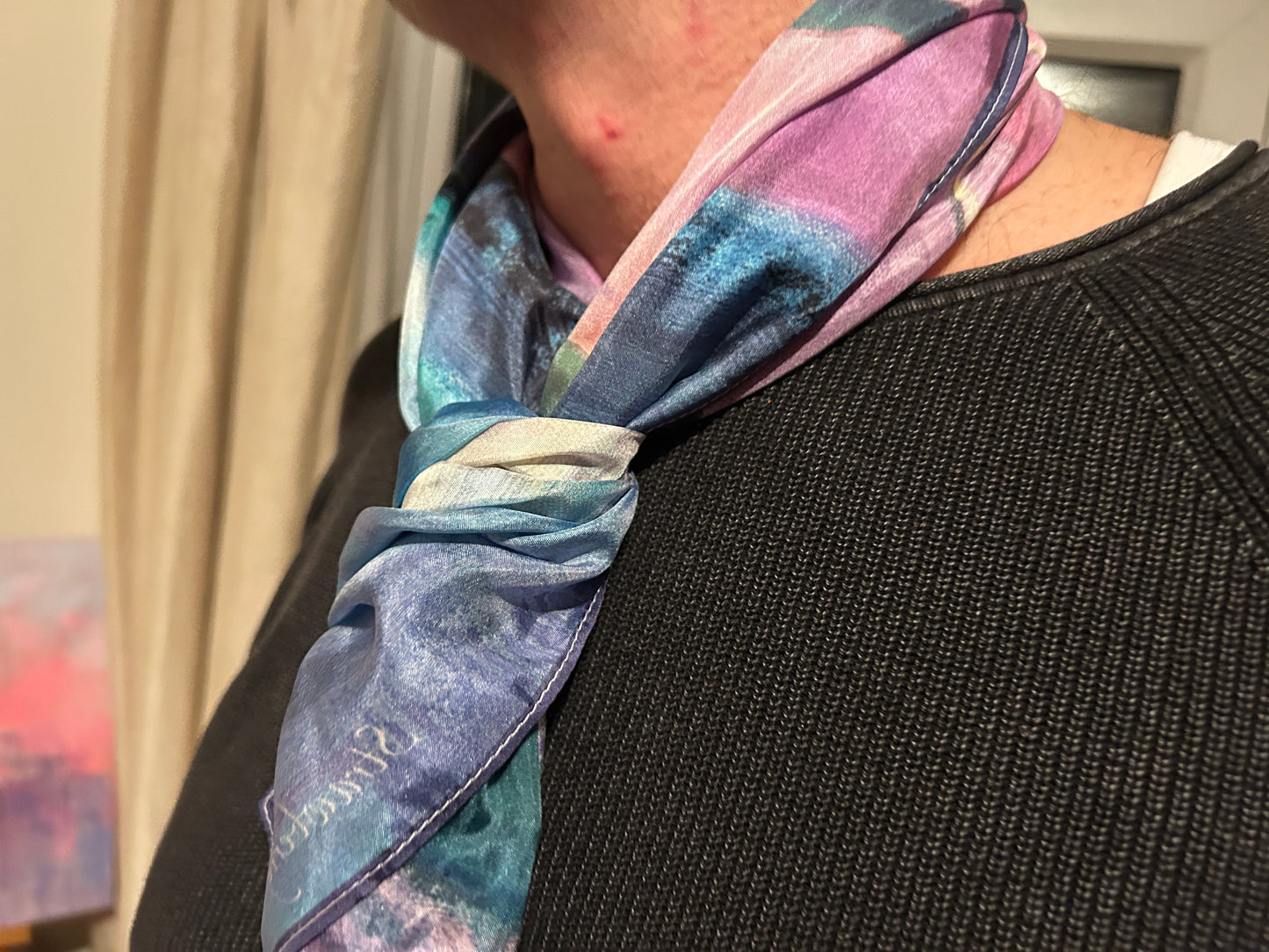 River of gold - silk scarf/cravat/hair scarf - Chic Abstract Silk Scarf