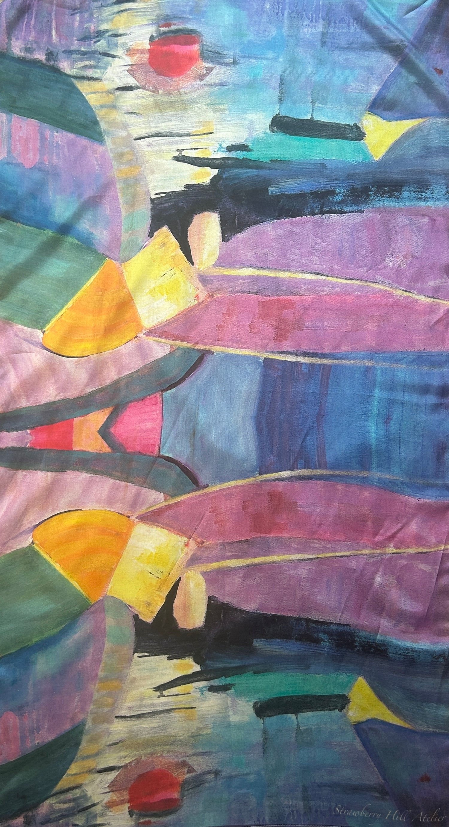 River of gold - silk scarf/cravat/hair scarf - Chic Abstract Silk Scarf - LJagz-studio