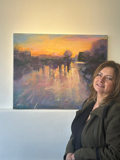 Sunrise on the Thames at Hampton Court - original paining