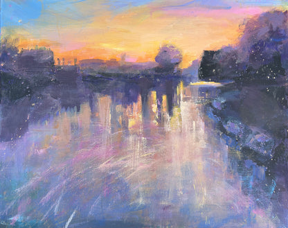 Sunrise on the Thames at Hampton Court - original paining
